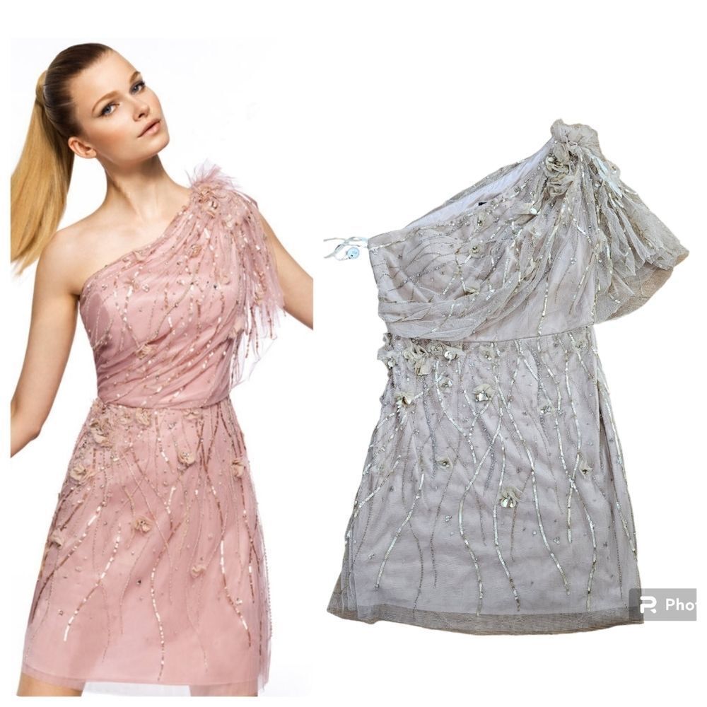 Pronovias Gold Tulle Sequin Mini Dress Size 14